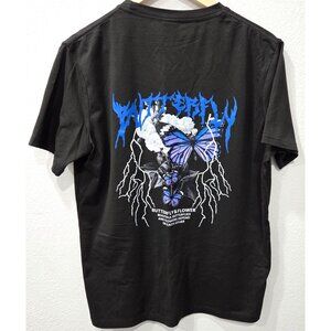 New Fashion News Mens Butterfly & Flower Black Graphic T-Shirt Size S
